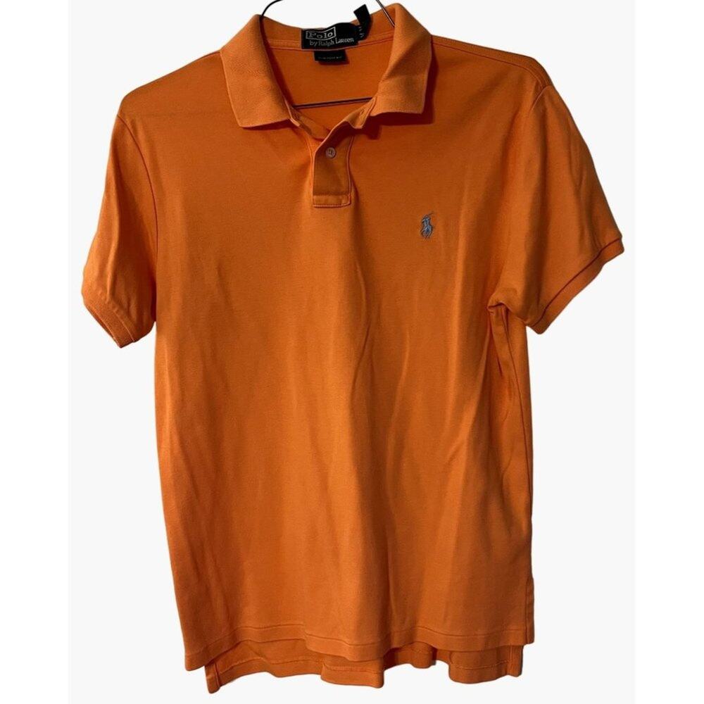 POLO Ralph Lauren Orange Shirt Men's Size Medium Custom Fit Blue Embroidered Pon